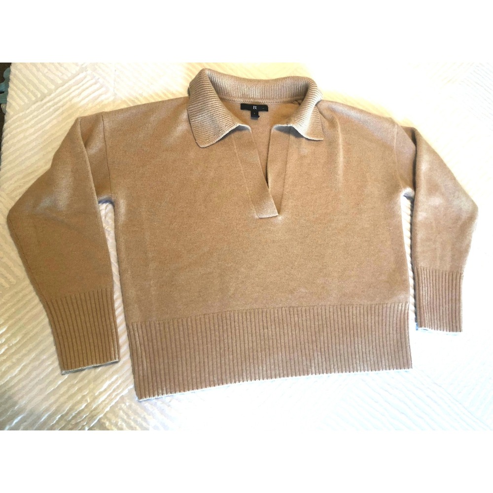 Banana Republic 100% Cashmere Polo Sweater Camel Tan V-Neck Large Womens